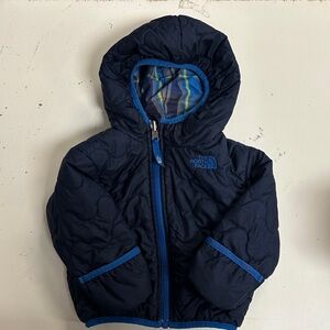 North Face Navy Quilted Puffer Jacket Reversible Plaid 6-12m